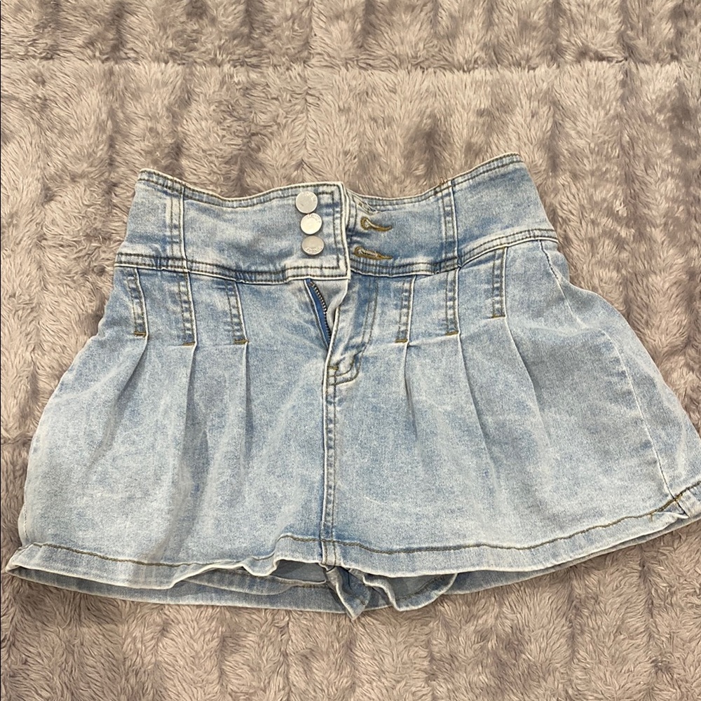 Light Blue Denim High-Waisted Skort